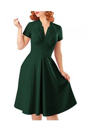 Temp Me Womens 50s Vintage V Neck Short Sleeve Ruched Bust High Waist Cocktail Swing Dress - My look - $25.99 