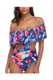 Tempt Me Women One Piece Ruffle Off Shoulder Floral Printed Cutout High Waisted Swimsuit - My look - $25.99 