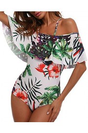 Tempt Me Women One Piece Tropical Palm Tree Floral Printed Off Shoulder Ruffle Monokini Swimsuit - My look - $26.99 