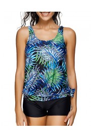Tempt Me Women Two Pieces Padded Blouson Coconut Palm Print Boyshort Tankini Swimwear - My look - $15.99 