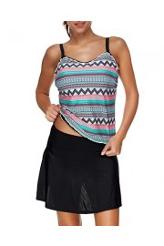 Tempt Me Women Two Pieces Padded Tribal Totem Print Tankini with Skirted Swimdress Bottom - My look - $14.99 