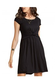 Tempt Me Women's Casual Cap Sleeve Cross High Waist Pleated Midi Solid Tunic T Shirt Swing Dress - My look - $25.99 
