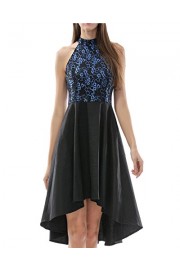 Tempt Me Womens Halter Off Shoulder Lace High Waist Sleevees Swing Party Cocktail Hi-lo Dress - My look - $22.99 