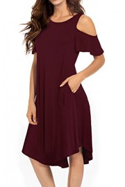 VERABENDI Women's Cold Shoulder Midi Dress Short Sleeve Swing Dress with Pockets - My look - $6.99 