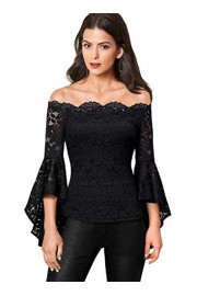 VFSHOW Womens Floral Lace Bell Sleeve Off Shoulder Casual Party Blouse Top - Mój wygląd - $26.99  ~ 23.18€
