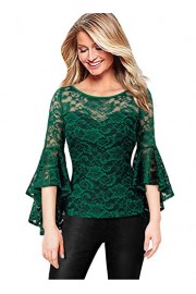 VFSHOW Womens Floral Lace Ruffle Bell Sleeve Fitted Casual Party Blouse Top - O meu olhar - $29.99  ~ 25.76€