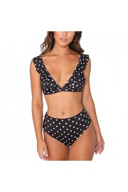 V Neck Polka Dot Print Bandage Padded Bikini High Waist Two Pieces Swimsuit - My look - $32.99 