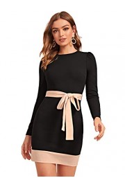 Verdusa Women's Colorblock Long Sleeve Belted Bodycon Short Dress - My look - $19.99 