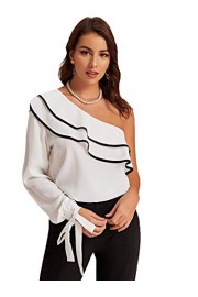 Verdusa Women's One Shoulder Layered Flounce Tie Knot Cuff Blouse Top - Моя внешность - $18.99  ~ 16.31€