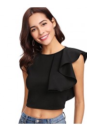 Verdusa Women's Round Neck Ruffle Trim Tank Crop Top - Moj look - $16.99  ~ 14.59€