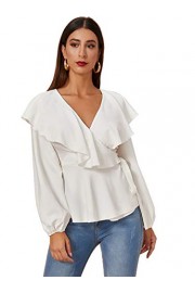 Verdusa Women's Ruffle Flounce Belted Wrap Long Sleeve Peplum Blouse - My look - $20.99 