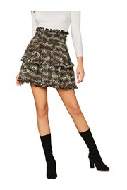 Verdusa Women's Ruffle Trim Leopard Print Shirred Waist Skater Skirt - Моя внешность - $21.99  ~ 18.89€