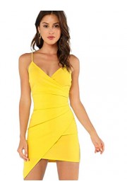 Verdusa Women's Sexy Ruched Side Asymmetrical V Neck Bodycon Cami Dress - Myファッションスナップ - $16.99  ~ ¥1,912