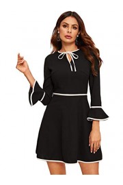 Verdusa Women's Tie Neck Contrast Binding Flounce Sleeve Short Dress - Моя внешность - $20.99  ~ 18.03€