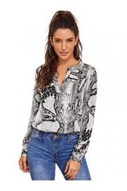 WDIRARA Women's Casual V Neck Snake Skin Print Long Sleeve Pullover Blouses Tops - My look - $15.99 