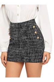 WDIRARA Women's High Waist Above Knee Double Breasted Tweed Short Mini Skirt - My look - $13.99 