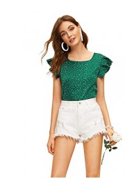 WDIRARA Women's Summer Polka Dot Shirts Ruffle Sleeve Blouses Top - My look - $9.99 