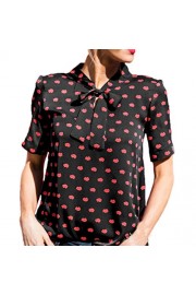 WILLTOO Clearance Womens Red Lip Print T-Shirt Bow Tops Blouse - My look - $4.99 