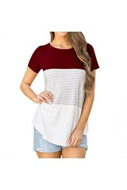 WILLTOO Short Sleeve T-Shirt Triple Color Block Stripe Casual Plus Size Blouse For Women - Moj look - $4.56  ~ 3.92€
