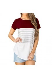 WILLTOO Short Sleeve T-Shirt Triple Color Block Stripe Casual Plus Size Blouse For Women - Il mio sguardo - $4.56  ~ 3.92€