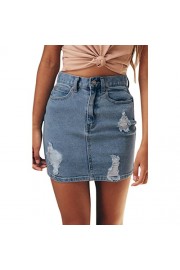 WILLTOO Women Denim Short Skirt High Waisted Mini Dress Fashion Jeans Hole - My look - $9.99 