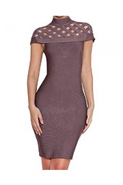 Whoinshop Women's High Neck Lattice Bodycon Midi Bandage Dress - Moj look - $55.00  ~ 47.24€