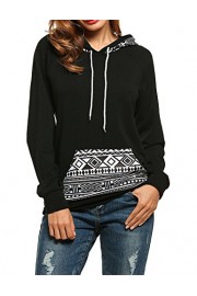 Women Juniors Casual Geometric Print Kangaroo Pocket Pullover Hoodie Sweatshirt - My look - $18.98 