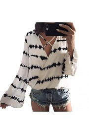 Women Loose Blouse Long Sleeve Printed Tops Chiffon Casual by Topunder - My look - $8.99 