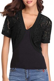 Women Short Sleeve Floral Lace Shrug Open Front Bolero Cardigan - My look - $15.99 