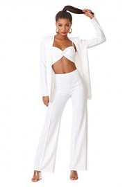 Women's 3 Pieces Set Blazer Bandeau High Waist Pants - O meu olhar - $29.99  ~ 25.76€