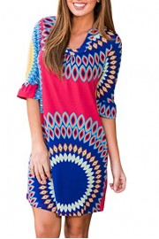 Women's Casual Bright Colorful Raspberry Vibrant Sunshine Boho Dress Half Bell Sleeve Mini Dress - O meu olhar - $21.67  ~ 18.61€