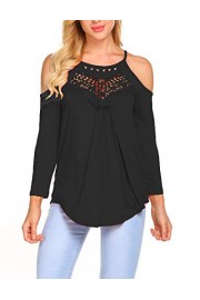 Women's Casual Tops Lace Off Shoulder Long Sleeve Blouse Shirts Loose Flowy Tunic Top - O meu olhar - $4.99  ~ 4.29€