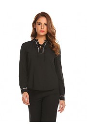 Women's Chiffon Blouses, V Neck Lace Up Front Button Cuff Solid Casual Shirt Top - My look - $19.99 