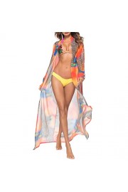 Women's Chiffon Bohemian Open Front Leopard Swimsuit Bikini Swimwear Long Beach Cover Ups Dress Beachwear - My look - $18.99 