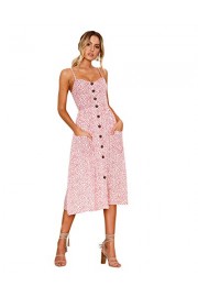 Women's Dresses Summer Floral Bohemian Spaghetti Strap Button Down Swing Midi Dress with Pockets - My时装实拍 - $20.90  ~ ¥140.04