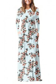 Women's Flora Printed O-Neck Long Sleeve Empire Waist Maxi Loose Flared One-Piece Casual Dress With 2 Pockets - Моя внешность - $37.99  ~ 32.63€