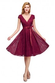 Women's Formal Cap Sleeve V-Neck Knee Length Evening Party Lace Dress - Moj look - $28.99  ~ 184,16kn