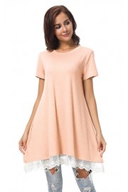 Women's Lace Hem Short Sleeve Casual Loose T-Shirt Dress - My look - $15.86 