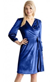 Womens Long Sleeve Reg and Plus Size Velvet Wrap Dress with Belt - Made in USA - Myファッションスナップ - $19.99  ~ ¥2,250