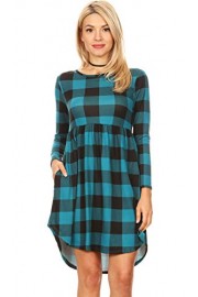 Womens Plaid Gingham Long Sleeve High Low Dress with Pockets - Made in USA - Myファッションスナップ - $26.99  ~ ¥3,038
