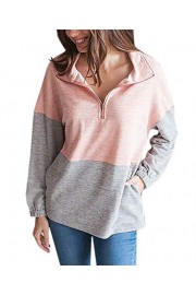Womens Quarter Zip Color Block Pullover Sweatshirt Tops with Pockets - My look - $11.77 