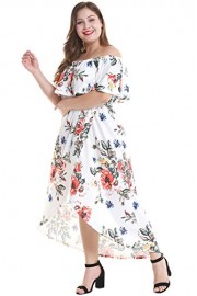 Women's Ruffle Plain Off Shoulder Floral Dresses Plus Size - My look - $26.99 