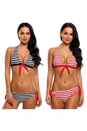 Womens Sailor Stripe Halter Padded Triangle Bikini Set Tie Side Bottom Swimsuit - O meu olhar - $16.99  ~ 14.59€