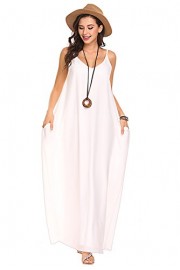 Womens Strappy Boho Chiffon Dress Long Maxi Dress Sundress with Pockets White Small - My look - $15.99 