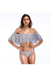 Women's Striped Bikini Off Shoulder Swimsuits Ruffled Flounce Two Piece Bathing Suits - Myファッションスナップ - $13.99  ~ ¥1,575