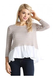 Womens Striped Dressy Top 3/4 Sleeve Reg and Plus Size Peplum Shirt with White Ruffle Hem - Made in USA - My look - $4.50 