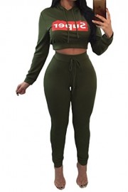 Women's Super Sport Tracksuit Hooded Casual Sport Bodycon Crop Top Skinny Jogger 2 Pieces Pant Set - My look - $24.57 
