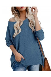 Womens Waffle Knit Pullover Crew Neck Long Sleeve Casual Loose Fitting Plain Tunic Tops Shirts - Il mio sguardo - $16.77  ~ 14.40€