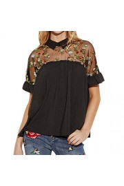 YANG-YI Summer T-Shirt, Clearance Hot 2018 Woman Embroidered Flower Tops Sheer Neck Tie Back Short Sleeve Blouse - Mi look - $7.79  ~ 6.69€