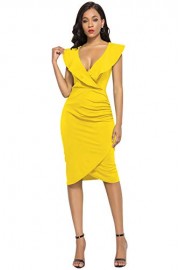 YMING Women's Ruffle V-Neck Sleeveless Cocktail Evening Party Falbala Bodycon Dress - Mein aussehen - $30.99  ~ 26.62€